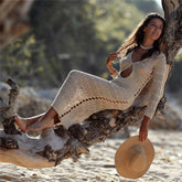 Robe cache-cœur mi-longue Yuka en crochet - Pêche